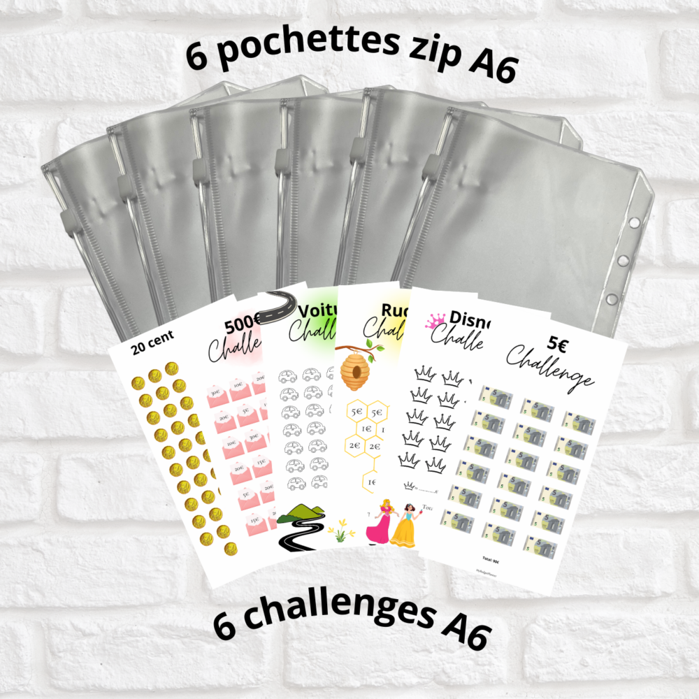 Lot 6 pochettes + 6 challenges A6