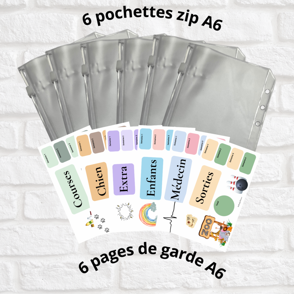Lot 6 pochettes + 6 pages de garde A6