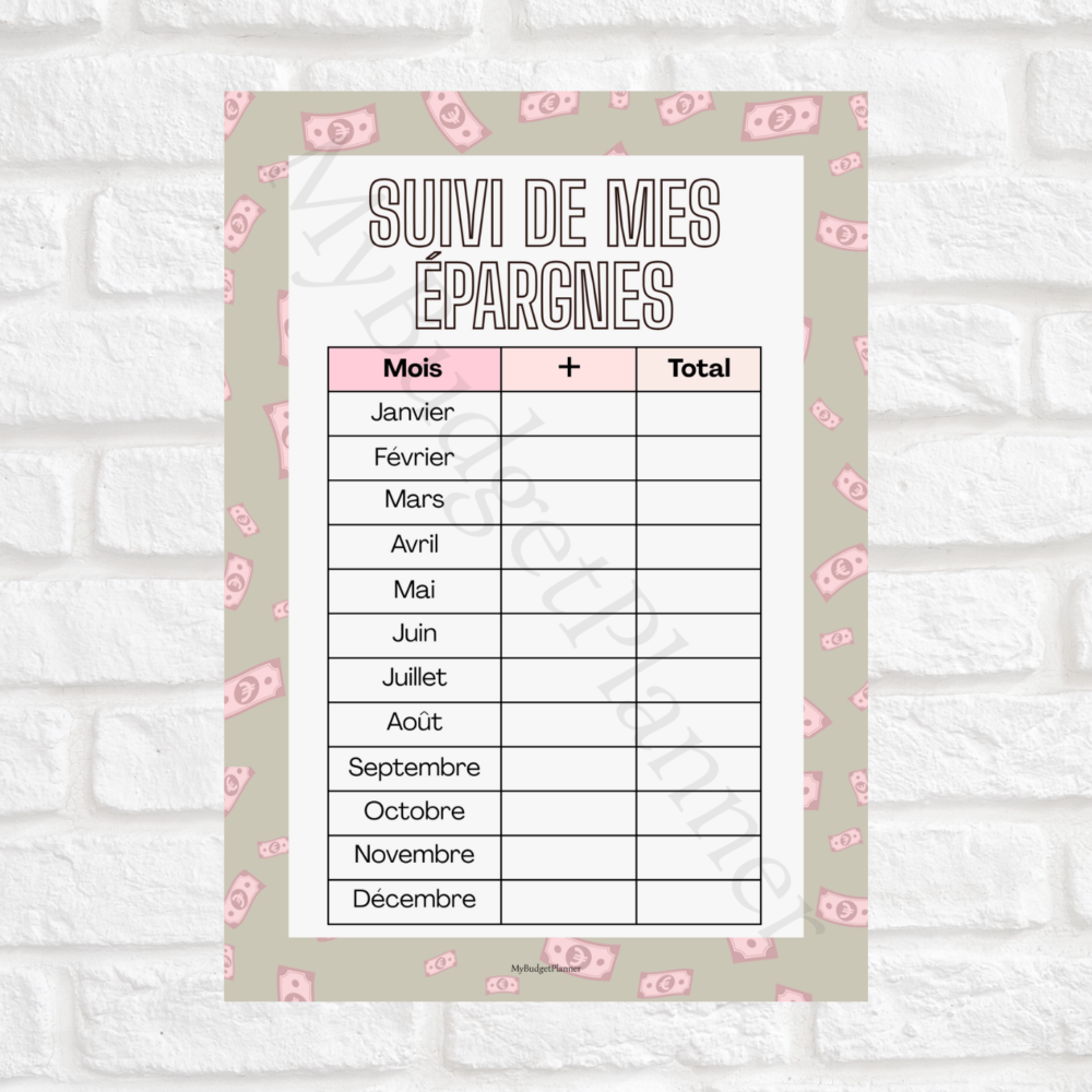 Fiche "suivi de mes épargnes" n°2