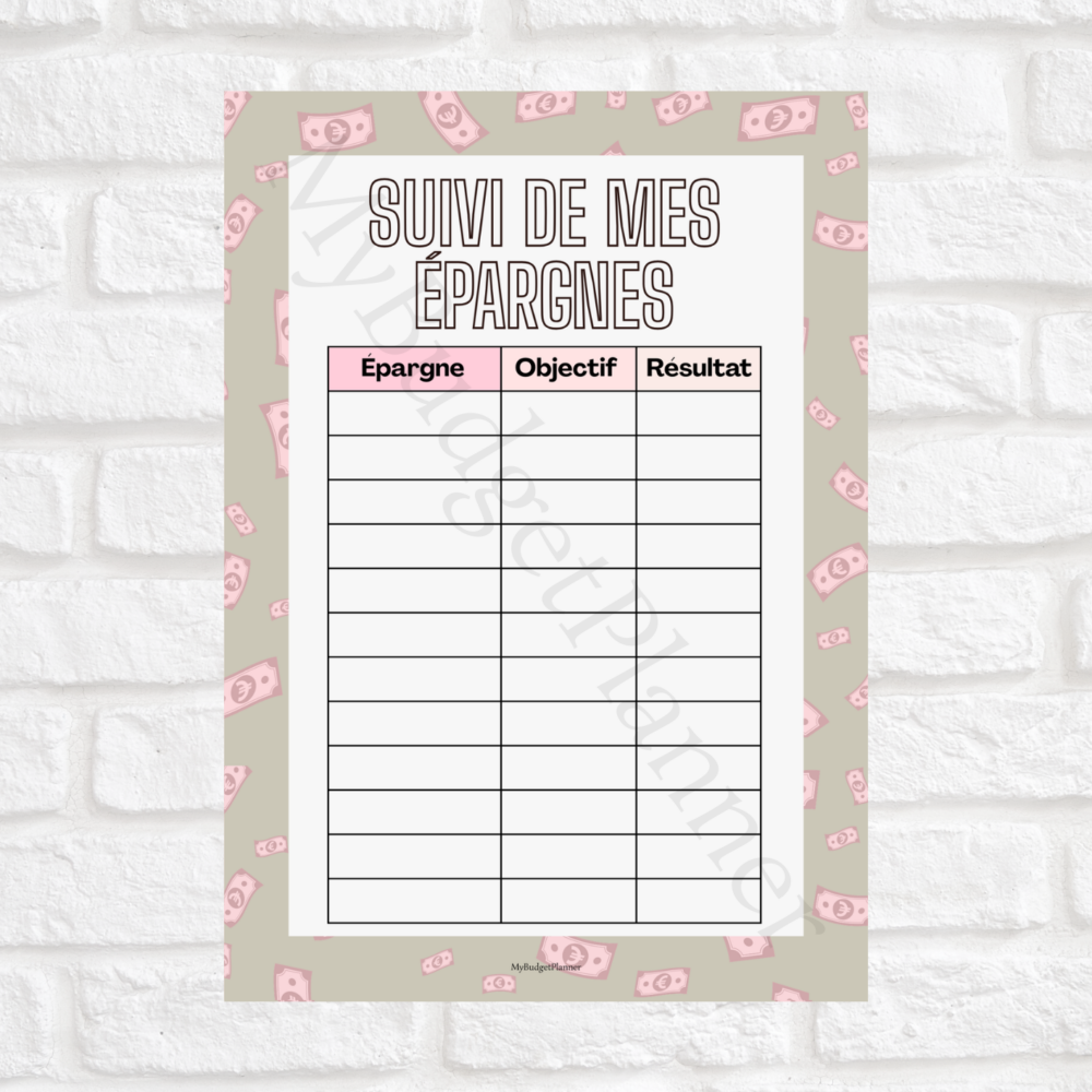Fiche "suivi de mes épargnes" n°1